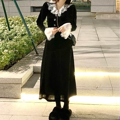 レディース ワンピース ロング丈 長袖 襟付き レース 黒 ブラック かわいい 韓国ファッション 大人可愛い きれいめ シンプル カジュアル 大人 上品 おしゃれ お洒落 大人可愛い 大人女子 こなれ感 ラフ メンズライク キュート 個性的 主役級 存在感 無地 秋 冬 10代 20代の通販は 5,180円