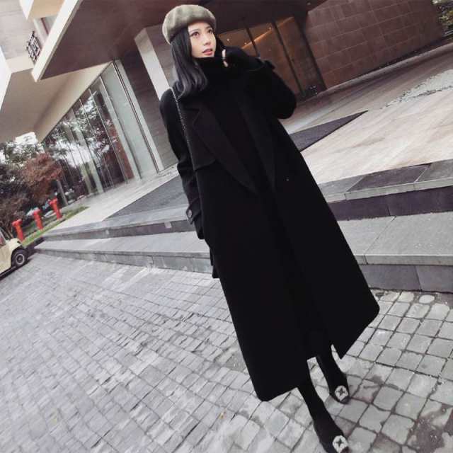 アウター 上着 ロングコート 黒 ブラック 韓国流行 長袖 ウエストリボン 前開き 厚手 かわいい 大人可愛い きれいめ シンプル カジュアル 大人 上品 おしゃれ お洒落 大人可愛い 大人女子 こなれ感 メンズライク 無地 秋 冬 10代 20代 30代 レディース 学生 通学 デートの通販は