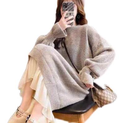 ニットワンピース ワンピース 膝下 ロング ロング丈 長袖 ラウンドネック ストレート Iライン 切り替えデザイン ドッキング シフォン かわいい 大人可愛い シンプル おしゃれ お洒落 女子 ラブリー キュート ガーリー エレガント 無地 春 秋 冬 10代 レディース ファッションの通販は 5,180円