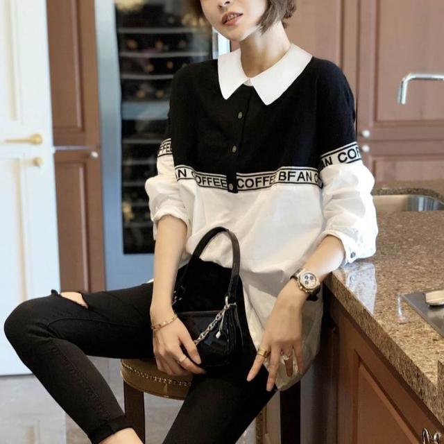 トップス シャツ 白シャツ 長袖 襟付き 前開き バイカラー ロゴ かわいい 大人可愛い きれいめ シンプル 大人 おしゃれ お洒落 かっこいい 大人可愛い 大人女子 こなれ メンズライク キュート ガーリー ルーズ クール エレガント 主役級 無地 春 秋 レディース ファッションの通販は