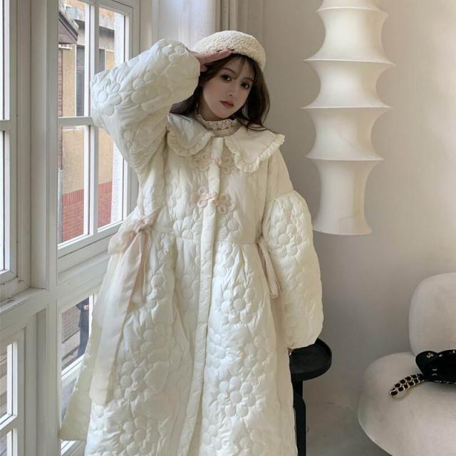 薔薇柄フリースガウンホワイトフリーサイズ 悪 