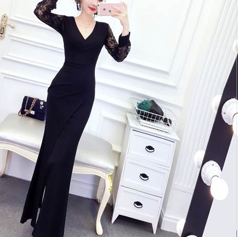 パーティーワンピース スリット入り 袖レース ホワイト ブラック ワンピース ミモレ ミモレ丈 ロング ロング丈 スリム 細身 ストレート スマート かわいい きれいめ シンプル 大人 上品 おしゃれ 可愛い ラフ クール モード系 セクシー エレガント レディース ファッションの通販は 5,527円