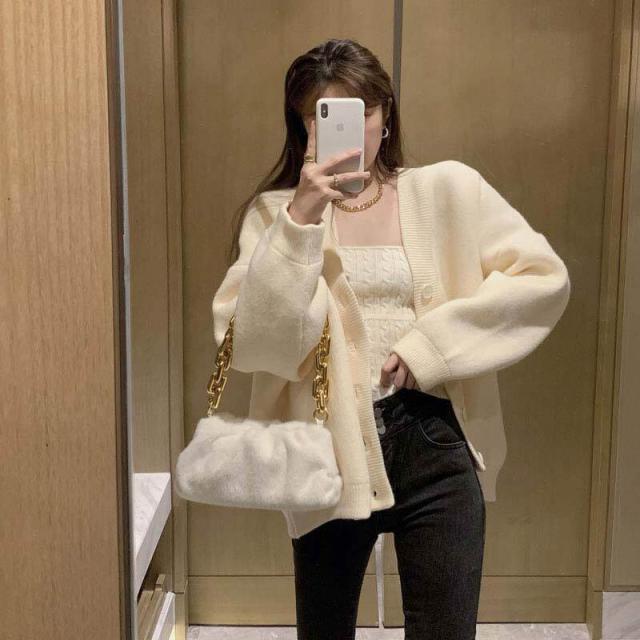 セット売り セーターカーディガン インナー ブラウン ホワイト トップス ニットソー セーター カーディガン スリム 細身 ストレート スマート かわいい きれいめ シンプル 大人 上品 おしゃれ 可愛い 大人女子  ラフ クール モード系 セクシー エレガント 無地 レディースの通販は