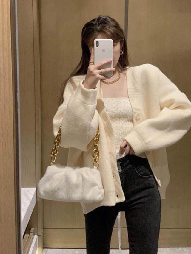 セット売り セーターカーディガン インナー ブラウン ホワイト トップス ニットソー セーター カーディガン スリム 細身 ストレート スマート かわいい きれいめ シンプル 大人 上品 おしゃれ 可愛い 大人女子  ラフ クール モード系 セクシー エレガント 無地 レディースの通販は