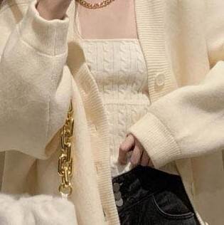 セット売り セーターカーディガン インナー ブラウン ホワイト トップス ニットソー セーター カーディガン スリム 細身 ストレート スマート かわいい きれいめ シンプル 大人 上品 おしゃれ 可愛い 大人女子  ラフ クール モード系 セクシー エレガント 無地 レディースの通販は