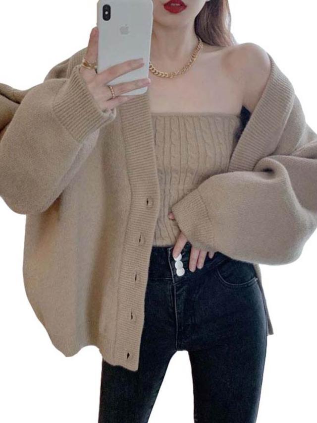 セット売り セーターカーディガン インナー ブラウン ホワイト トップス ニットソー セーター カーディガン スリム 細身 ストレート スマート かわいい きれいめ シンプル 大人 上品 おしゃれ 可愛い 大人女子  ラフ クール モード系 セクシー エレガント 無地 レディースの通販は