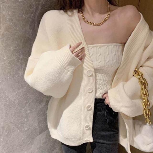 セット売り セーターカーディガン インナー ブラウン ホワイト トップス ニットソー セーター カーディガン スリム 細身 ストレート スマート かわいい きれいめ シンプル 大人 上品 おしゃれ 可愛い 大人女子  ラフ クール モード系 セクシー エレガント 無地 レディースの通販は