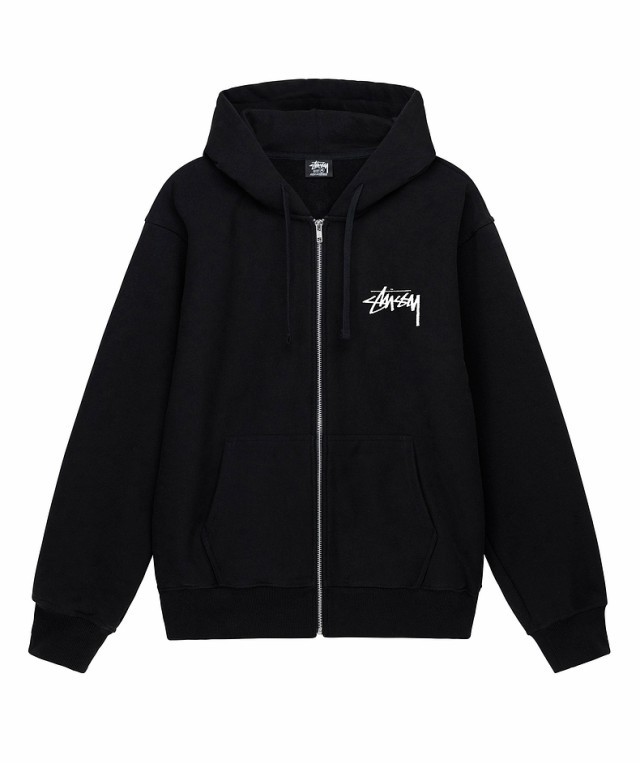 ステューシー STUSSY ロゴプリント ジップアップパーカーフード L 黒 ...