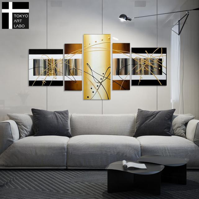 油絵 絵画 インテリア Abstract Gold Metallic Design XL 人気のゴールド 壁掛け おしゃれ ホテル 玄関 エントランス ホール 内装アート 抽象画 金色 油彩画_1