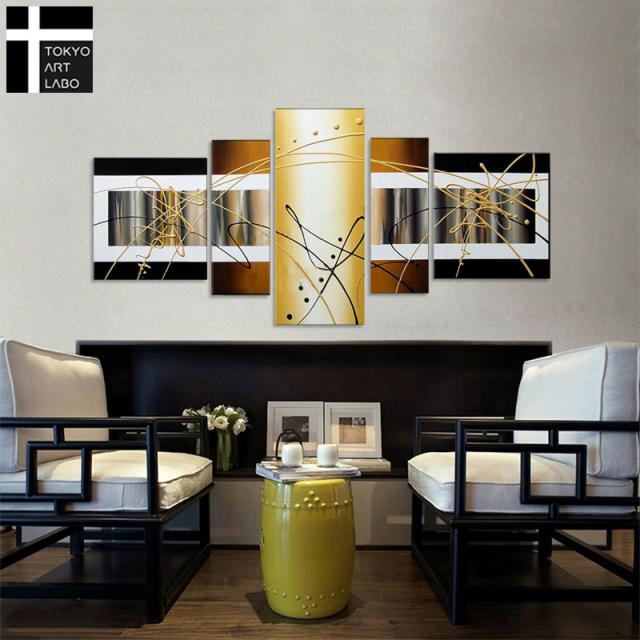 油絵 絵画 インテリア Abstract Gold Metallic Design XL 人気のゴールド 壁掛け おしゃれ ホテル 玄関 エントランス ホール 内装アート 抽象画 金色 油彩画_3