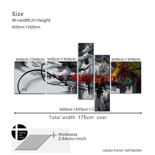 【楽天ランキング1位獲得】油絵 絵画 インテリア 壁掛け ロビー リビング ホテル 飲食店の壁掛け モノトーン 白黒 抽象画 5枚組 横幅の広い壁に最適です。 油彩画_19