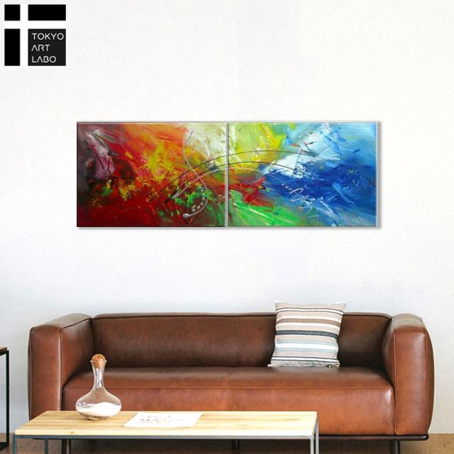 【楽天ランキング1位獲得】油絵 絵画 インテリア モダン アート 壁掛け おしゃれ 絵 ベッドルーム 玄関 リビング 大型 横長 青 2枚組 抽象画 油彩画_5