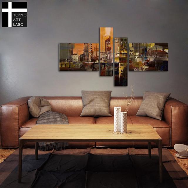 【楽天ランキング1位獲得】油絵 【Cityscape 街並みの抽象】絵画 インテリア 壁掛け モダン アートパネル ロビー リビングの壁 ホテル 飲食店に飾る絵 茶系 油彩画_1