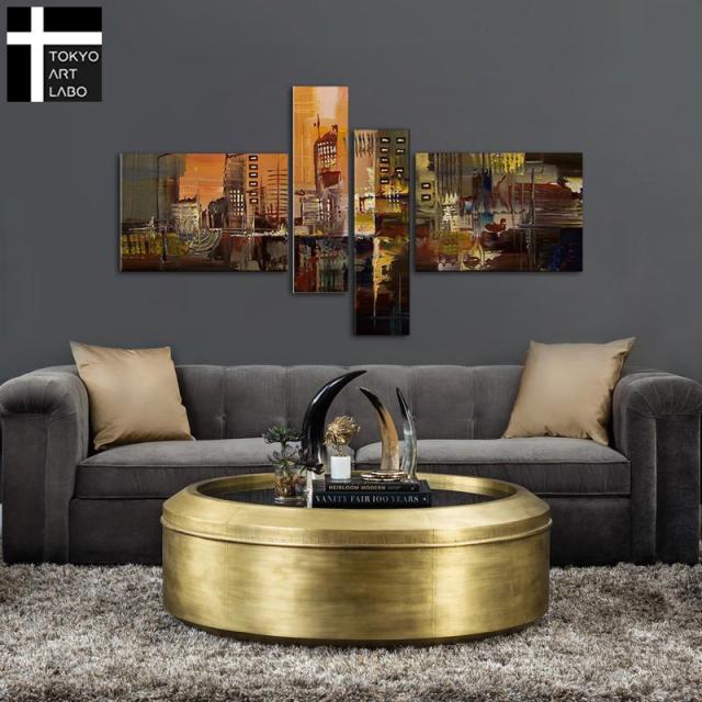 【楽天ランキング1位獲得】油絵 【Cityscape 街並みの抽象】絵画 インテリア 壁掛け モダン アートパネル ロビー リビングの壁 ホテル 飲食店に飾る絵 茶系 油彩画_2