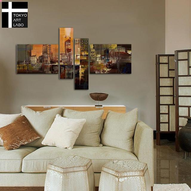 【楽天ランキング1位獲得】油絵 【Cityscape 街並みの抽象】絵画 インテリア 壁掛け モダン アートパネル ロビー リビングの壁 ホテル 飲食店に飾る絵 茶系 油彩画_3