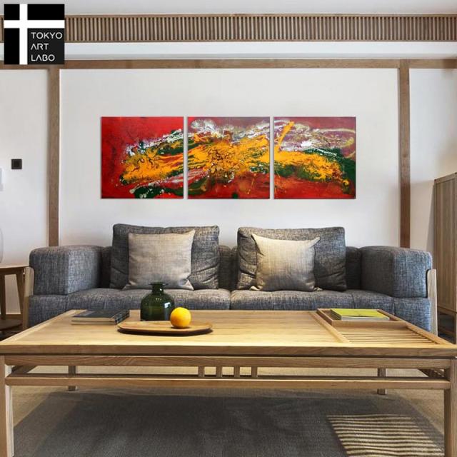 絵画 油絵 インテリア 壁掛け 抽象 モダンアート 3枚組 玄関 リビング ダイニング ホテル エントランス用 大型 内装用 油彩画_1