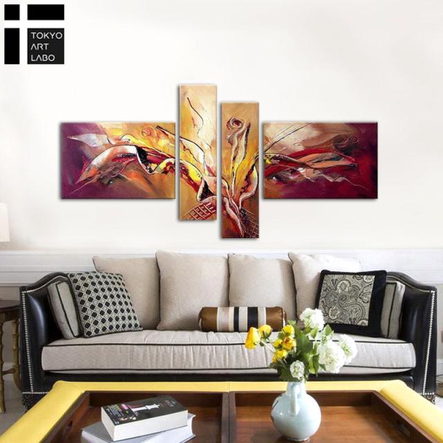 油絵 絵画 インテリア 壁掛け ModernAbstract おしゃれ アートパネル クリニック オフィス ダイニング カフェ 入口 玄関 内装用 大型 茶系 4枚組 油彩画_2