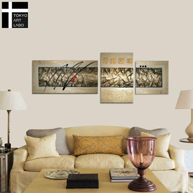 【楽天ランキング1位獲得】油絵 【MetallicModern】絵画 アートパネル インテリア 壁掛け 内装用 装飾用 業務用 建築用 3枚組 モダンチャイニーズ 油彩画_1