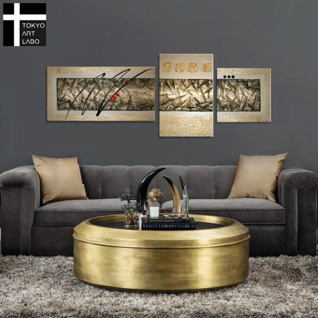 【楽天ランキング1位獲得】油絵 【MetallicModern】絵画 アートパネル インテリア 壁掛け 内装用 装飾用 業務用 建築用 3枚組 モダンチャイニーズ 油彩画_2