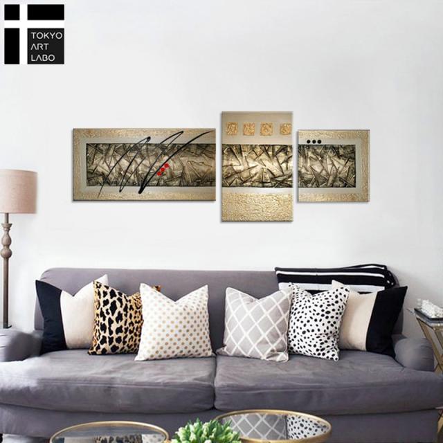 【楽天ランキング1位獲得】油絵 【MetallicModern】絵画 アートパネル インテリア 壁掛け 内装用 装飾用 業務用 建築用 3枚組 モダンチャイニーズ 油彩画_3