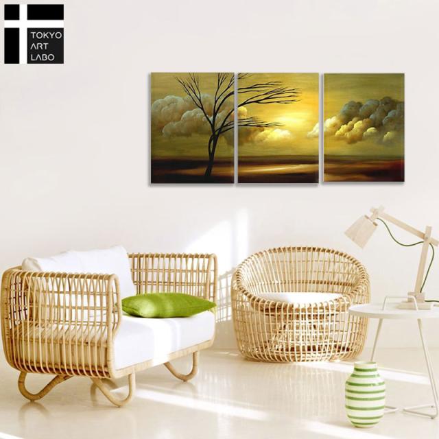 【楽天ランキング1位獲得】油絵 絵画 風景画【Nostalgia郷愁3】アートパネル スパ カフェ サロン 店舗装飾 軽量【50cm×70cm 3枚組】 油彩画_1