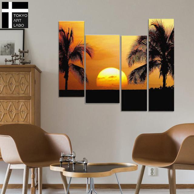 【楽天ランキング1位獲得】油絵 絵画 風景画【Tropical Sunset】海辺 浜辺 海の絵 シルエット アジアン ハワイアン スパ・エステ店の壁面装飾 おしゃれ 絵 壁掛け 4枚組 特大 油彩画_2