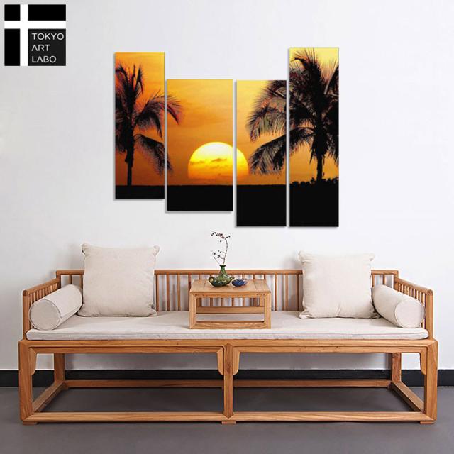【楽天ランキング1位獲得】油絵 絵画 風景画【Tropical Sunset】海辺 浜辺 海の絵 シルエット アジアン ハワイアン スパ・エステ店の壁面装飾 おしゃれ 絵 壁掛け 4枚組 特大 油彩画_3