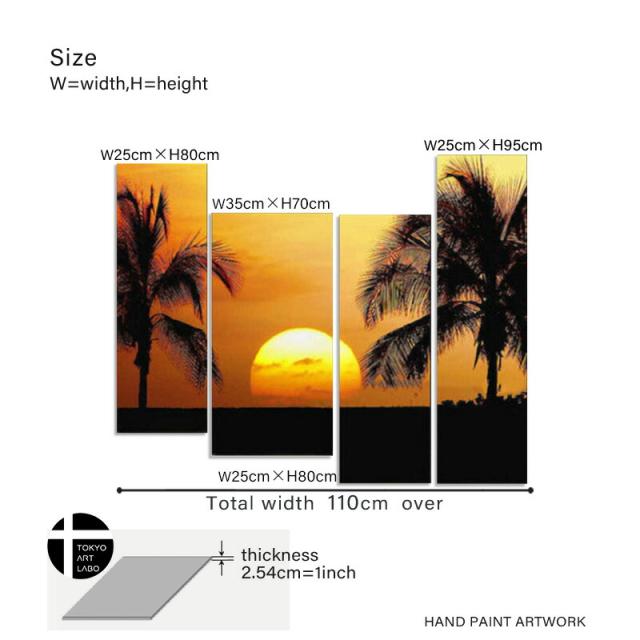 【楽天ランキング1位獲得】油絵 絵画 風景画【Tropical Sunset】海辺 浜辺 海の絵 シルエット アジアン ハワイアン スパ・エステ店の壁面装飾 おしゃれ 絵 壁掛け 4枚組 特大 油彩画_19
