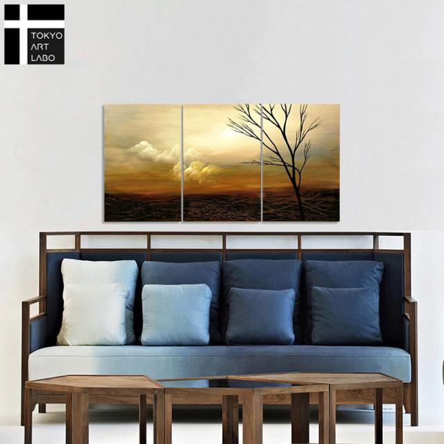 絵画 インテリア 風景画 壁掛け 油絵【追憶1】 W120cm 3枚組 デザイナーズ 抽象 油彩画の通販は