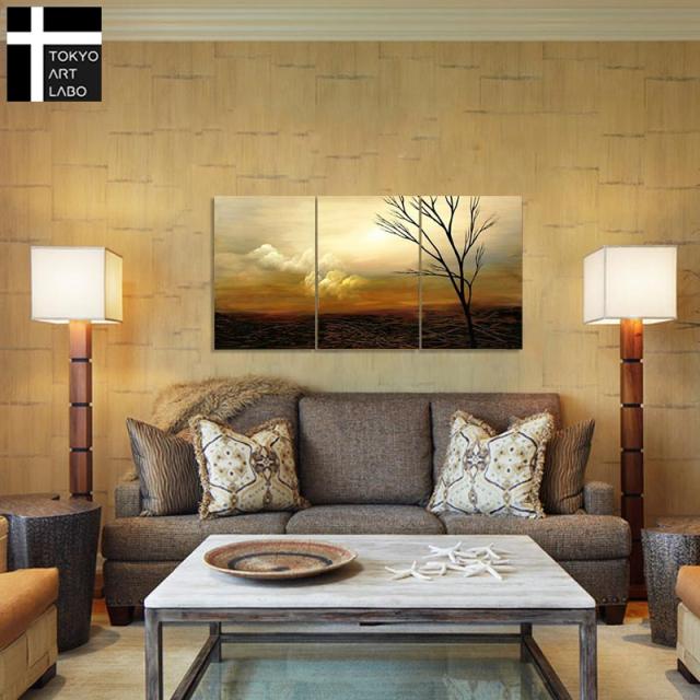 絵画 インテリア 風景画 壁掛け 油絵【追憶1】 W120cm 3枚組 デザイナーズ 抽象 油彩画の通販は