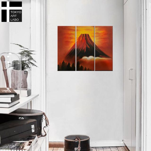 【Sサイズ】絵画 赤富士 富士山 おしゃれ 絵 インテリア 壁掛けアート 油絵 モダンアート 玄関 居間 新築 3枚組 W600mm 油彩画_2