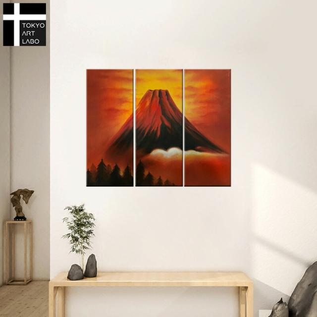 【Sサイズ】絵画 赤富士 富士山 おしゃれ 絵 インテリア 壁掛けアート 油絵 モダンアート 玄関 居間 新築 3枚組 W600mm 油彩画_3