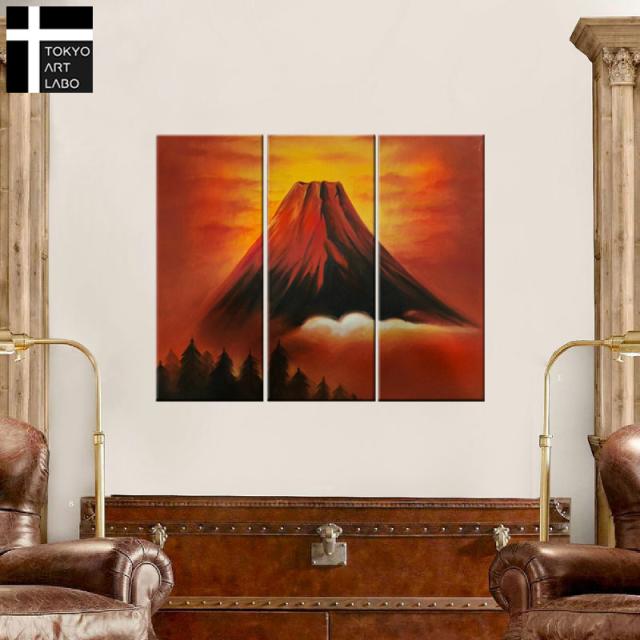 【Sサイズ】絵画 赤富士 富士山 おしゃれ 絵 インテリア 壁掛けアート 油絵 モダンアート 玄関 居間 新築 3枚組 W600mm 油彩画_4