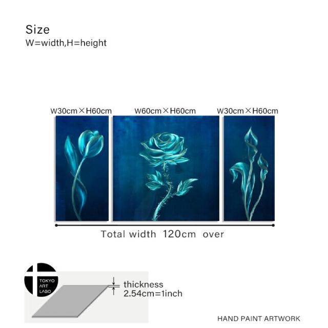 油絵 絵画 青の花 バラ 抽象 3枚組 W120cm おしゃれ 壁掛け 絵 モダン リビング 店舗 壁飾り 油彩画_19