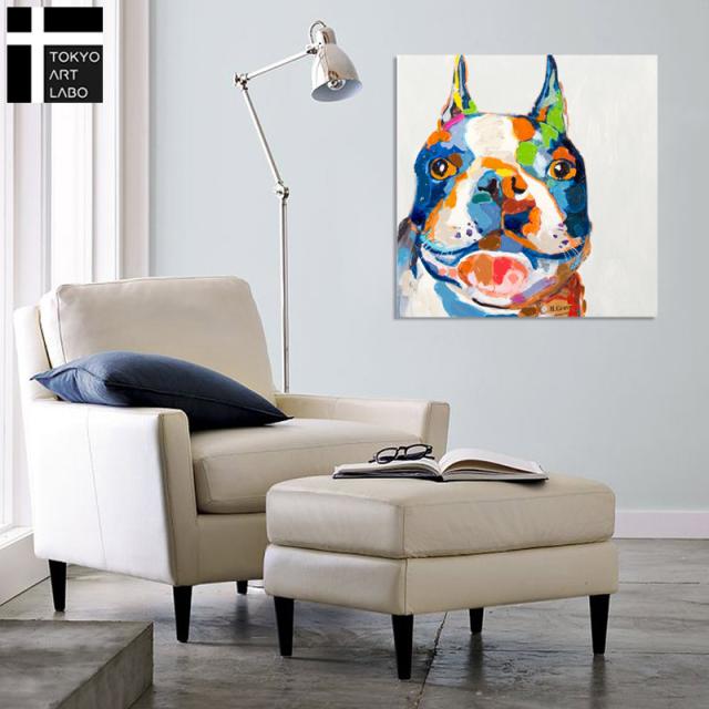 【楽天ランキング1位獲得】【カラフルポップな手描きアート!!】絵画 おしゃれ かわいい 50cm 壁掛け インテリア 絵 牛 犬の絵 ブルドッグ 油絵_3