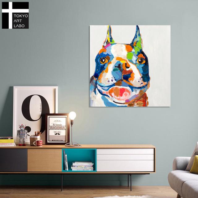 【楽天ランキング1位獲得】【カラフルポップな手描きアート!!】絵画 おしゃれ かわいい 50cm 壁掛け インテリア 絵 牛 犬の絵 ブルドッグ 油絵_4