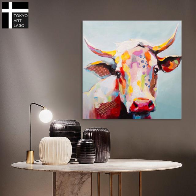 【楽天ランキング1位獲得】【カラフルポップな手描きアート!!】絵画 おしゃれ かわいい 50cm 壁掛け インテリア 絵 牛 犬の絵 ブルドッグ 油絵_6