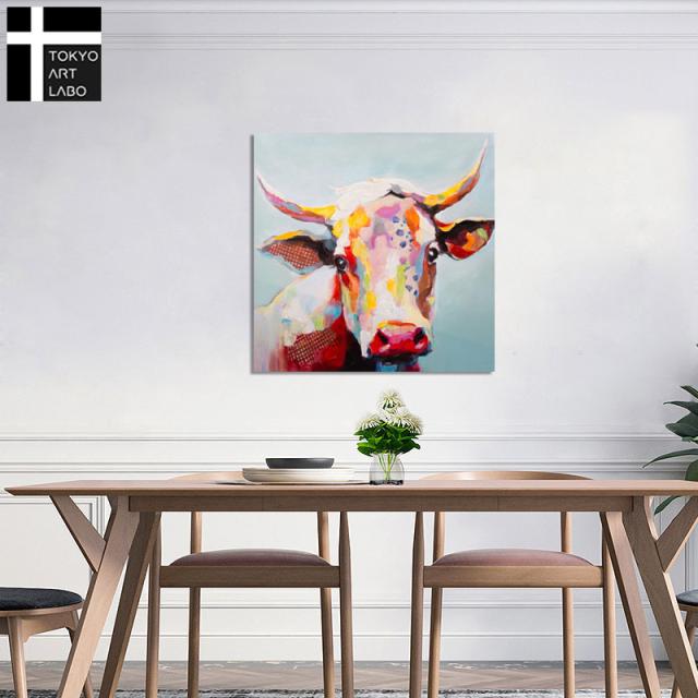 【楽天ランキング1位獲得】【カラフルポップな手描きアート!!】絵画 おしゃれ かわいい 50cm 壁掛け インテリア 絵 牛 犬の絵 ブルドッグ 油絵_8