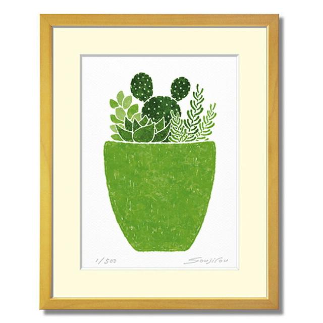 壁掛け インテリア 絵【多肉植物寄せ植え】かわいい サボテンの絵 玄関 リビング 新居 新築 お祝い プレゼント 版画 アート ポスター ミニアート 八切 母の日