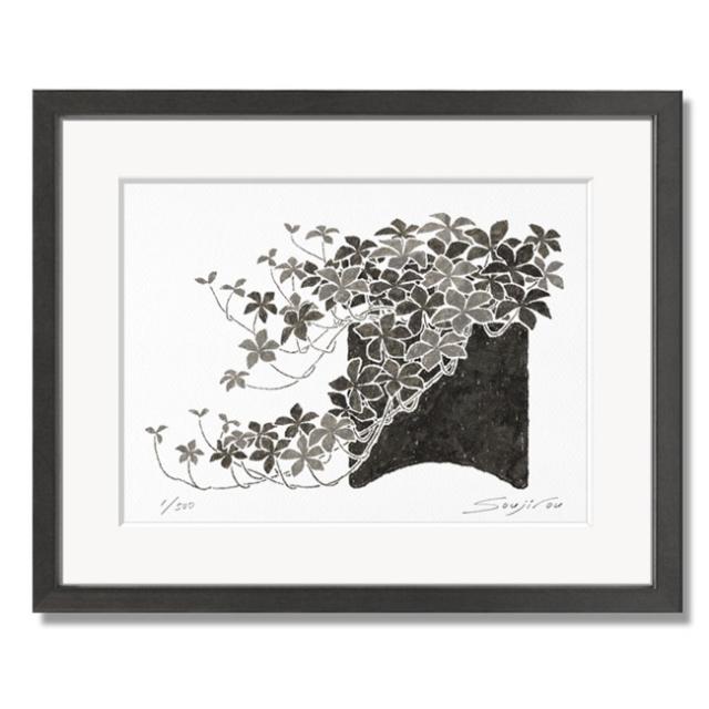 絵画 モノクロ ミニアート シュガーバイン 黒フレーム 八切 インテリア おしゃれ 壁掛け 版画 水彩 プレゼント お祝い 新築 母の日