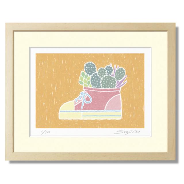 サボテン 絵画 おしゃれ 壁掛け 絵 インテリア 風水 額入り かわいい トイレ 玄関に飾る 壁飾り プレゼント【キッズシューズの多肉植物寄せ植え】 母の日