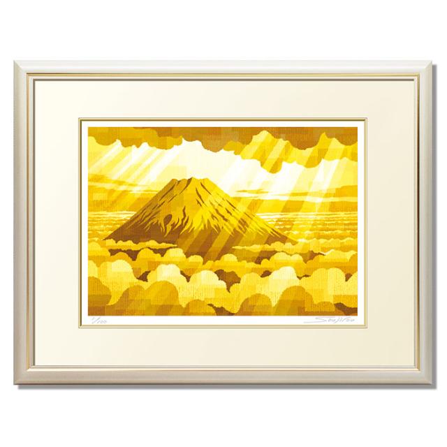【楽天ランキング1位獲得】天光黄金富士絵画 版画 玄関 リビング 額入り 花の絵 プレゼント お祝い 床の間 和室 洋間 壁 アート インテリア 母の日
