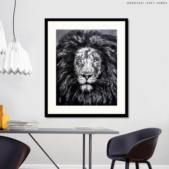 【覇者の静かな佇まい】水墨画 ライオン 絵画 額絵 壁絵 壁掛け 絵 和モダンアート インテリアアート【本田一誠 風格】の通販は 33,800円