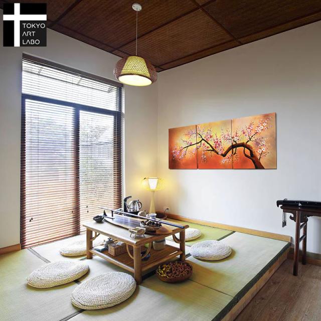【楽天ランキング1位獲得】絵画 桜 【初春の山桜】150cm 壁掛け インテリア アートパネル おしゃれ 絵 桜の絵 さくら 油絵 油彩画 50角 SAKURA 3枚組 山桜 花 桜花 ホテルライク 和風 和モダン 日本_4