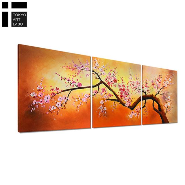 【楽天ランキング1位獲得】絵画 桜 【初春の山桜】150cm 壁掛け インテリア アートパネル おしゃれ 絵 桜の絵 さくら 油絵 油彩画 50角 SAKURA 3枚組 山桜 花 桜花 ホテルライク 和風 和モダン 日本_6