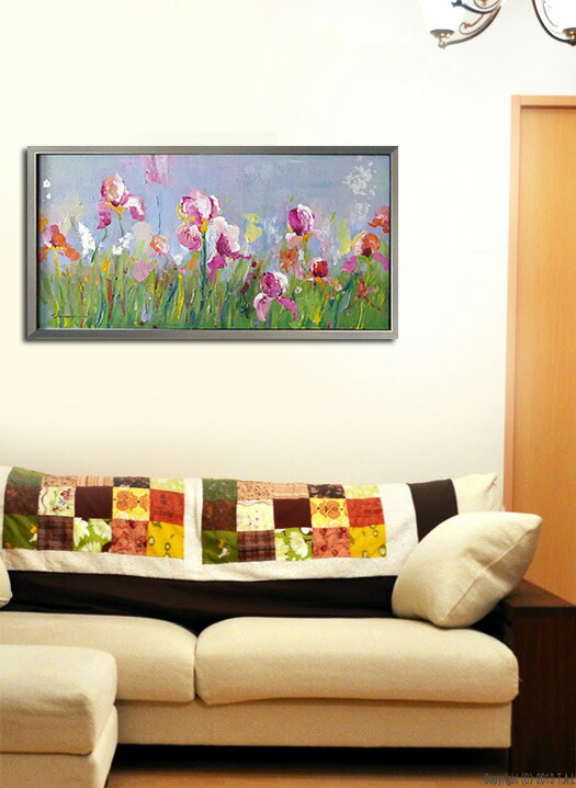 【楽天ランキング1位獲得】絵画 壁掛けの絵画 ビビッドフラワー あやめ 玄関 キッチン リビング ダイニングに 大きいサイズの油絵 抽象画 花柄 和柄の壁掛けアート パステル_1