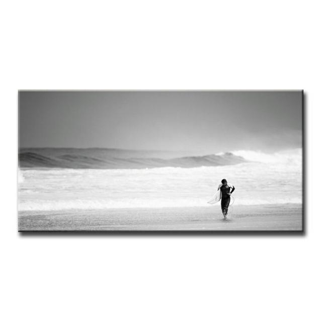 絵画 インテリア USART SURFER W100cm H50cm D4cm アートパネル 横長 絵 おしゃれ インテリア 壁掛け 海 新築 壁絵 飾り 装飾 壁 軽量 軽い Print on Canvas キャンバスパネル ファブリックボード 写真 フォトパネル 砂浜 サーフィン モノクロ 自然 東京アートラボ