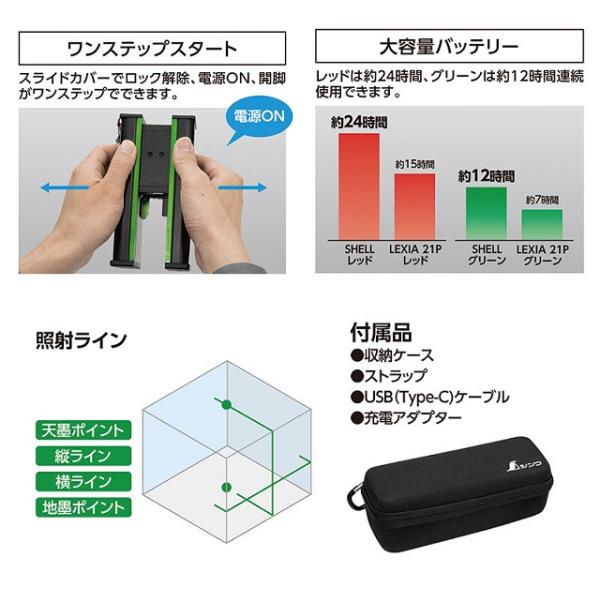シンワ測定 70827 レ−ザ−ロボ SHELL グリーン 電設工事に頼れる1台 携帯できるレ−ザ− 新品 レーザ−ロボ シェル_2