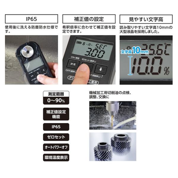 シンワ測定 71910 デジタル濃度計 測定範囲:0〜90％ 防塵防水 工業用 補正値設定機能付 切削油・不凍液・防錆油などの測定に 新品