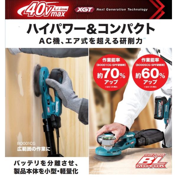 マキタ BO001CGZ+A-77394+BL4025 40Vmax 充電式ランダムオービットサンダ ぺ−パ−寸法:φ125mm 本体のみ+1.6mバッテリアダプタ+2.5Ahバッテリｘ1個付セット 充電器別売 新品_3